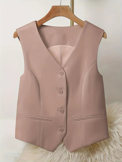 Felesty Casual effen dames gilet met v-hals en knoopsluiting