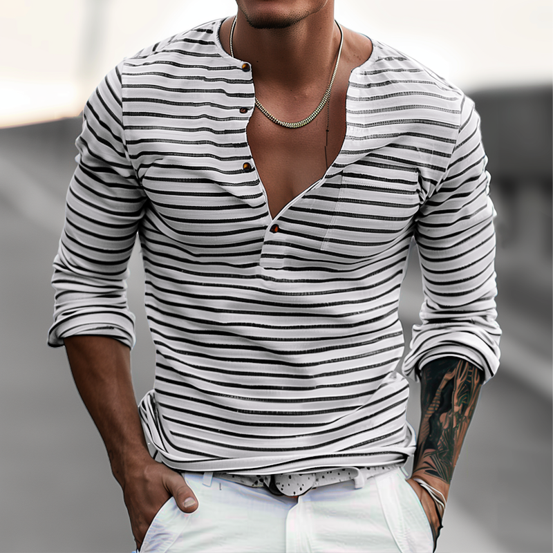 Josh - Gestreept Henley Kraag Lange Mouwen Shirt