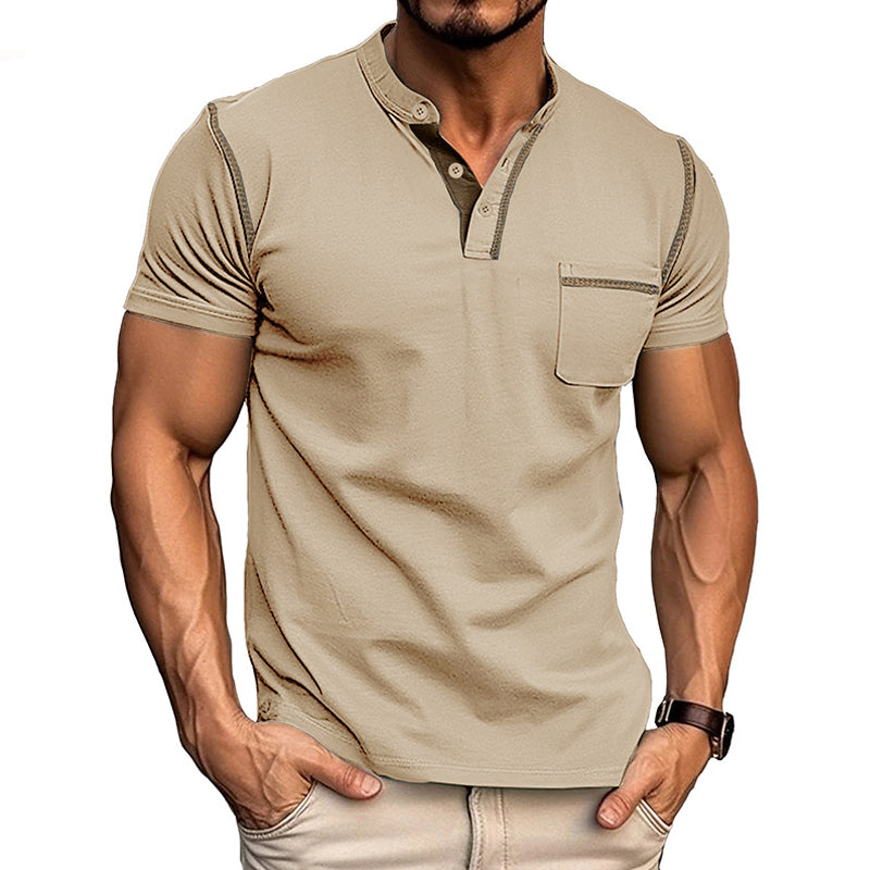 Harry | Kleurblok Henley Kraag Korte Mouw T-shirt