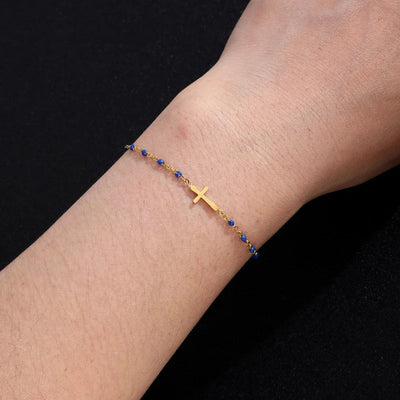 Hemels Kruis Armband in Goudkleurige Roestvrij Staal - Spirituele Elegantie