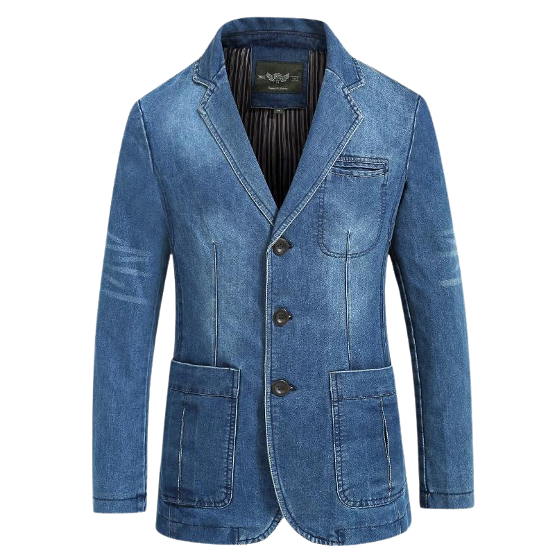 Felesty Modieuze heren lente denim blazer met knoopsluiting