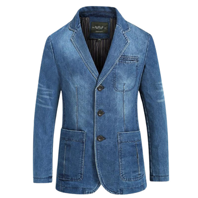 Felesty Modieuze heren lente denim blazer met knoopsluiting