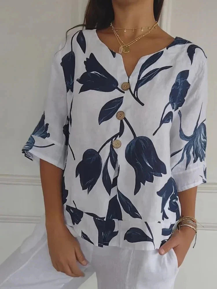 Magali | Linnen zomershirt met bloemen