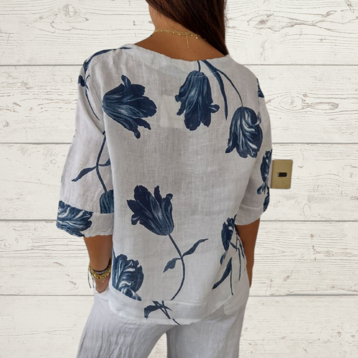 Magali | Linnen zomershirt met bloemen