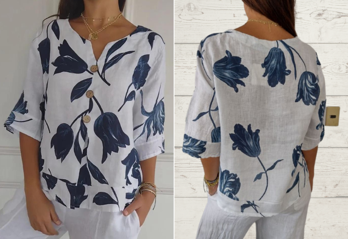 Magali | Linnen zomershirt met bloemen