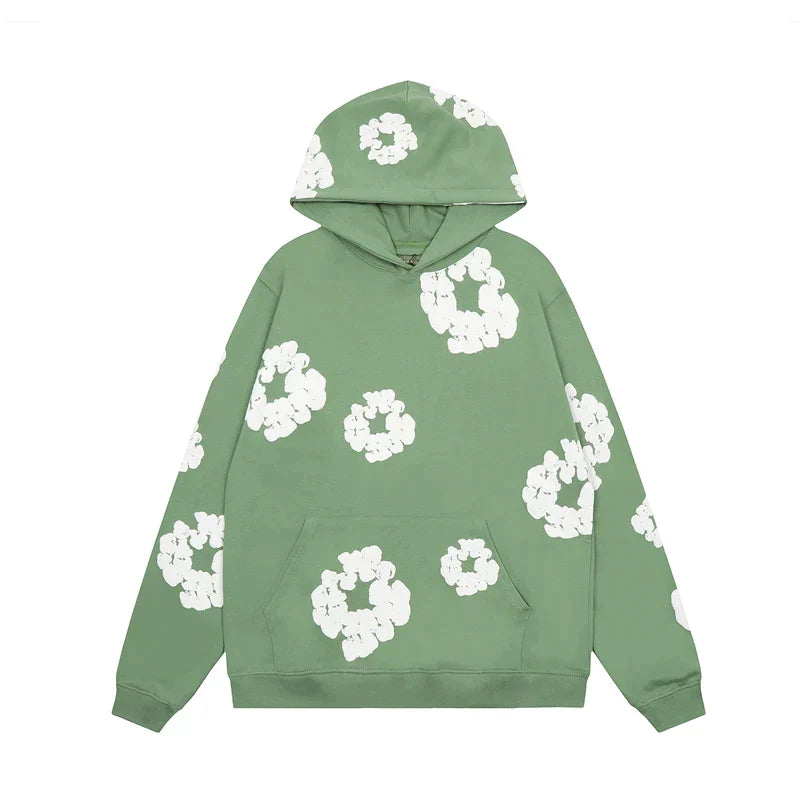 Declan | Denim hoodie met bloemenprint en capuchon