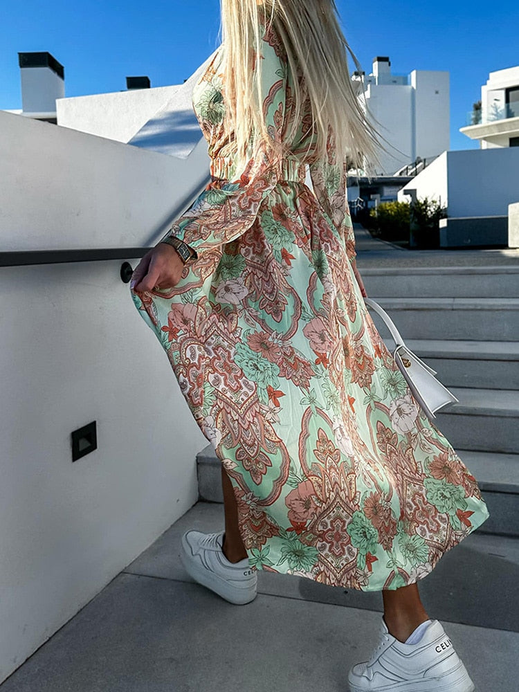 Midi jurk met print en split