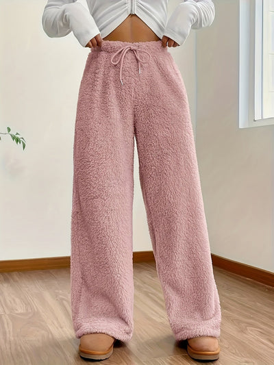 Emma - Stijlvolle fuzzy sherpa straight leg dames broek