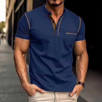 Harry | Kleurblok Henley Kraag Korte Mouw T-shirt