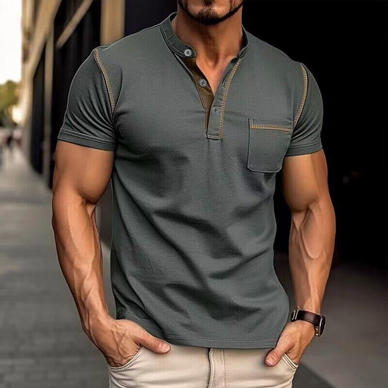 Harry | Kleurblok Henley Kraag Korte Mouw T-shirt