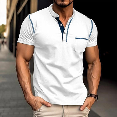 Harry | Kleurblok Henley Kraag Korte Mouw T-shirt