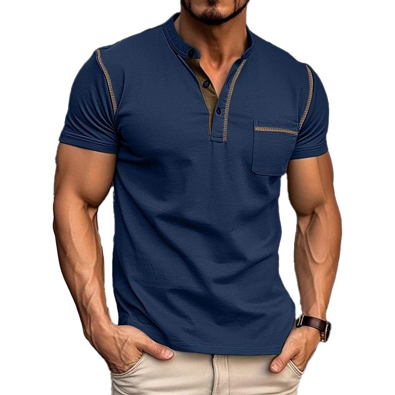 Harry | Kleurblok Henley Kraag Korte Mouw T-shirt