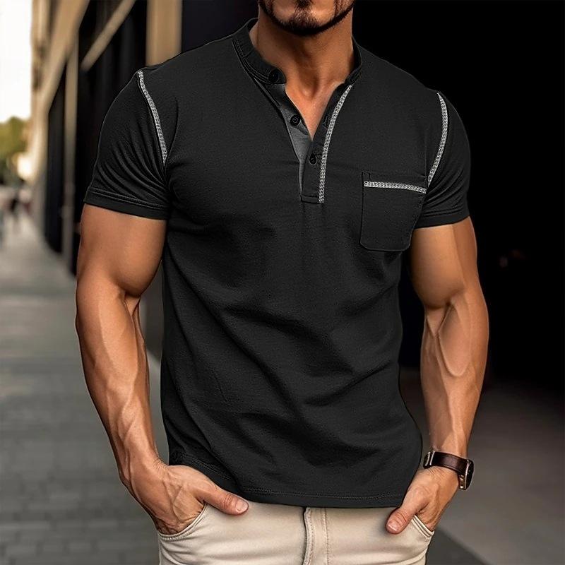 Harry | Kleurblok Henley Kraag Korte Mouw T-shirt