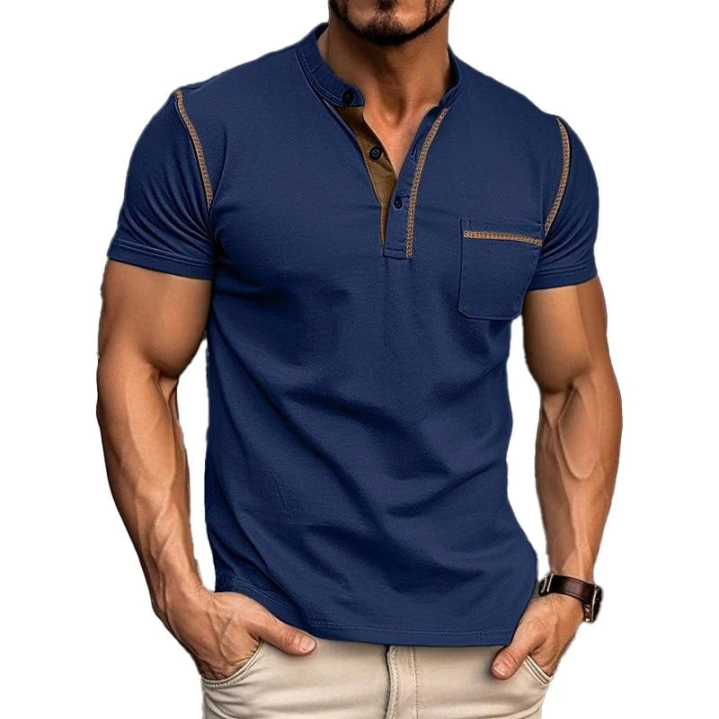 Harry | Kleurblok Henley Kraag Korte Mouw T-shirt