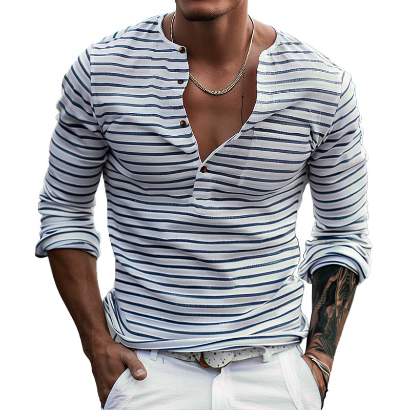 Josh - Gestreept Henley Kraag Lange Mouwen Shirt