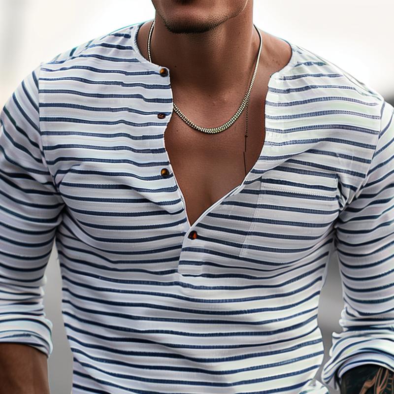 Josh - Gestreept Henley Kraag Lange Mouwen Shirt