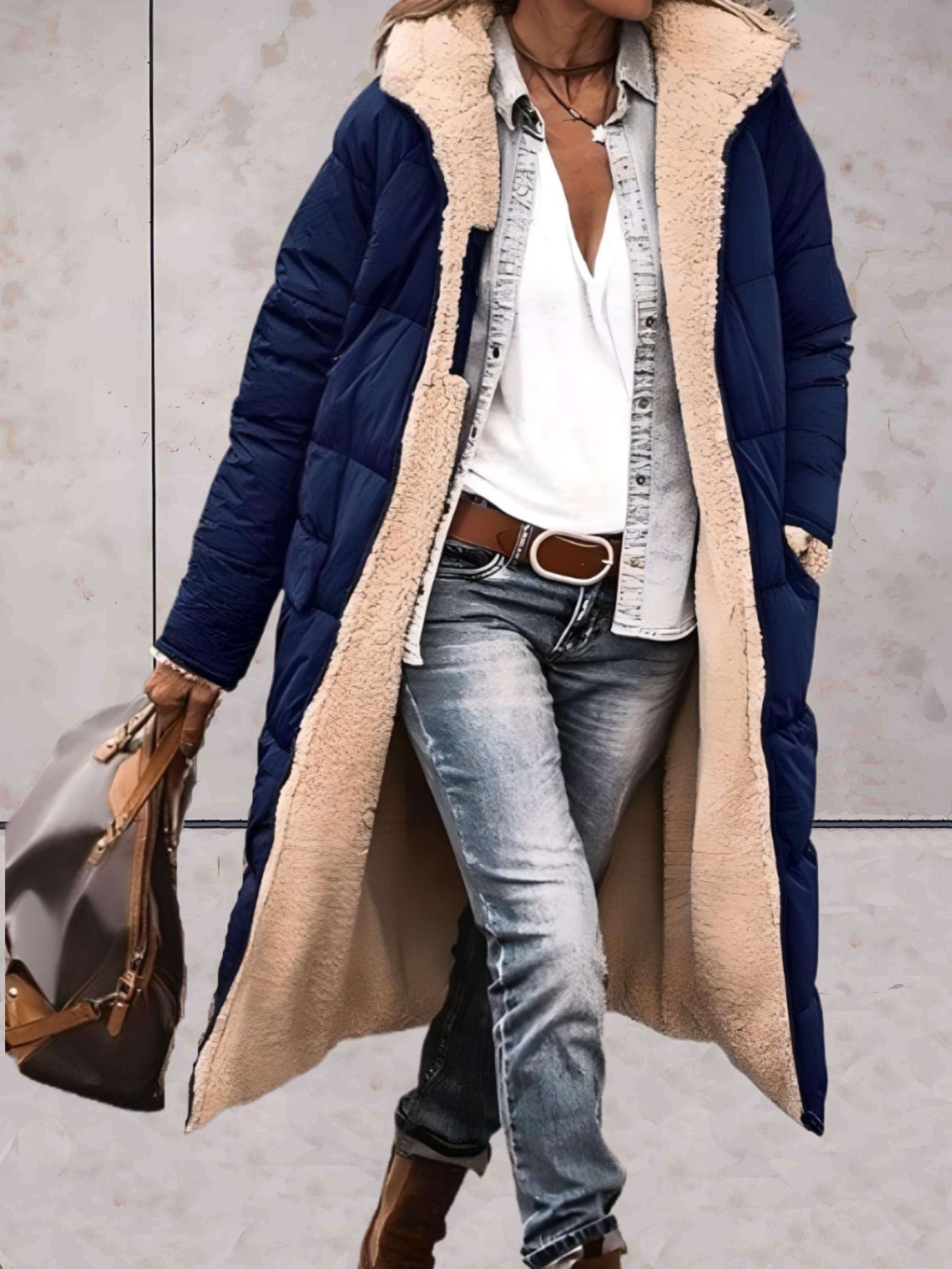 Jane - Warme en comfortabele winter trenchcoat jas met zakken en fleece voering