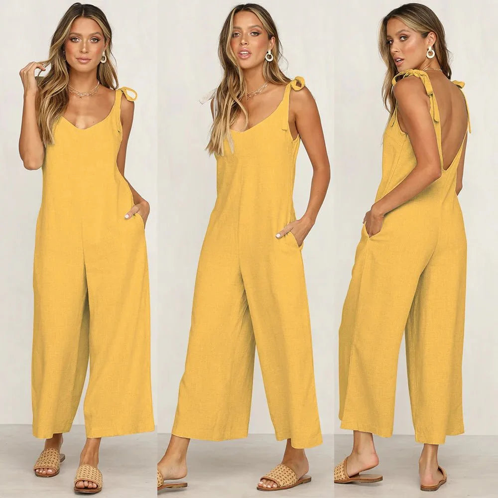 Sylvia | Stijlvolle Katoen Linnen Maxi Jumpsuit