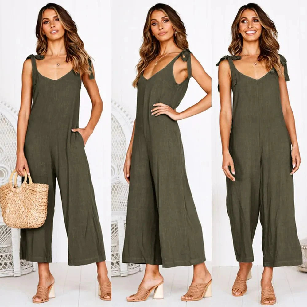 Sylvia | Stijlvolle Katoen Linnen Maxi Jumpsuit