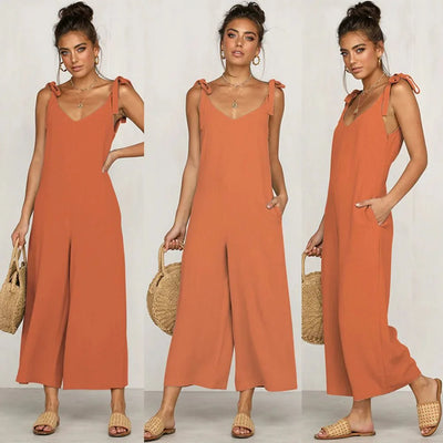 Sylvia | Stijlvolle Katoen Linnen Maxi Jumpsuit - Elegante dames pak kleding - Olijf Groen - #Calora#