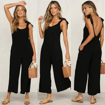 Sylvia | Stijlvolle Katoen Linnen Maxi Jumpsuit - Elegante dames pak kleding - Geel - #Calora#